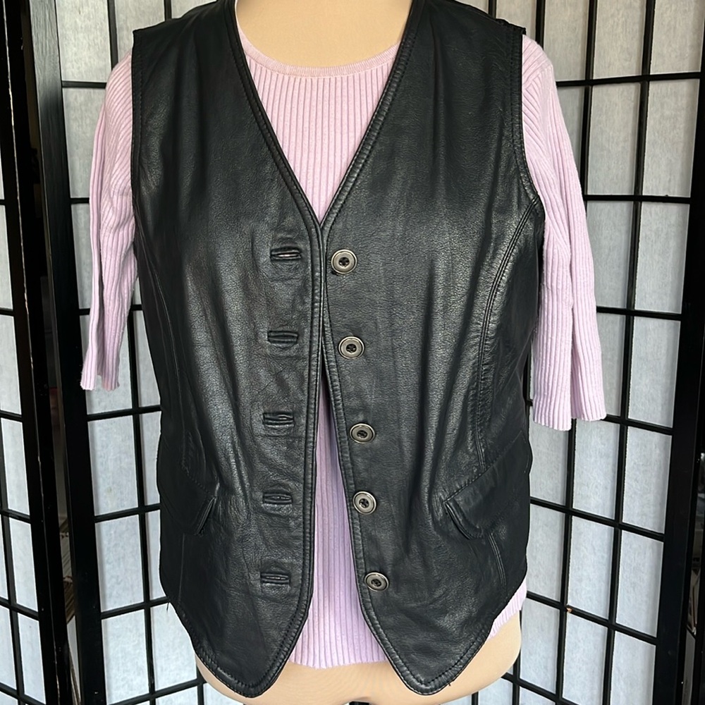 B.T. Limited Black Leather 5 Button Vest M
